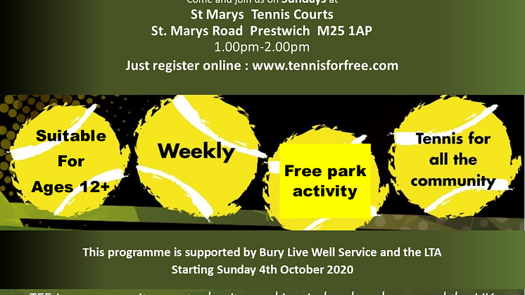 ​Free tennis starts again this weekend at Prestwich courts