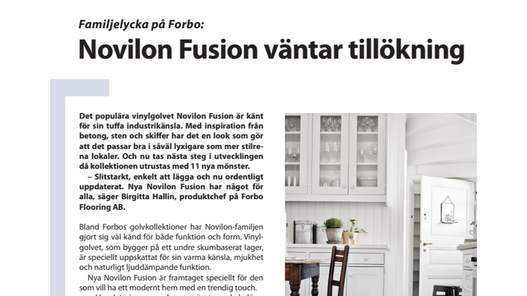 Familjelycka på Forbo: Novilon Fusion väntar tillökning