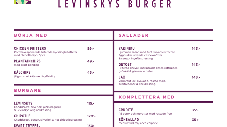 Levinskys Burger Meny kväll