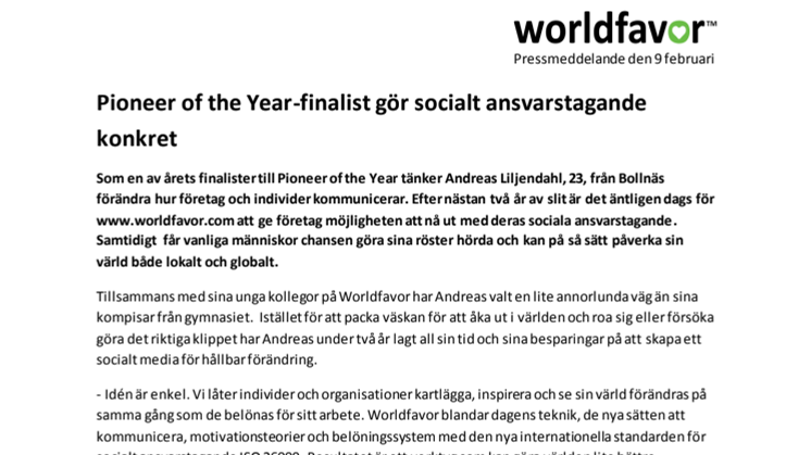Pioneer of the Year-finalist gör socialt ansvarstagande konkret 