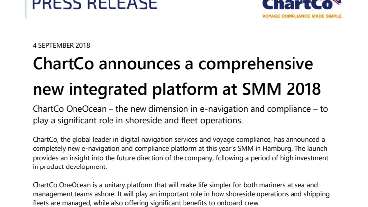 ChartCo announces a comprehensive new integrated platform at SMM 2018