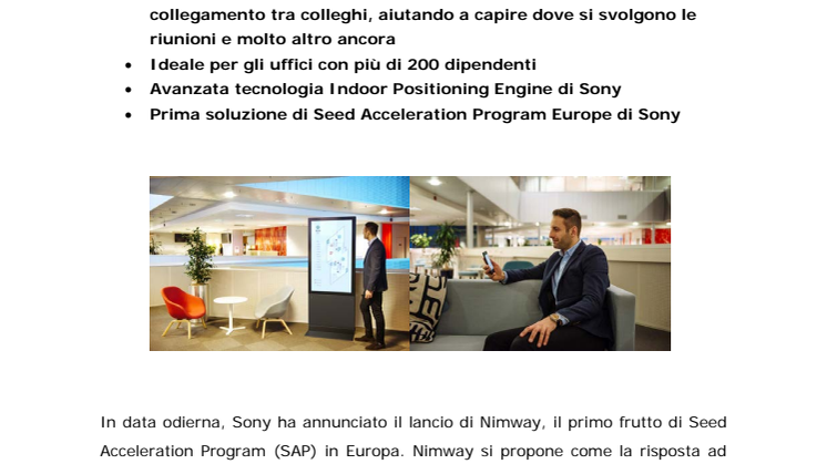 Sony annuncia il lancio di Nimway, la nuova soluzione smart per l’ufficio 