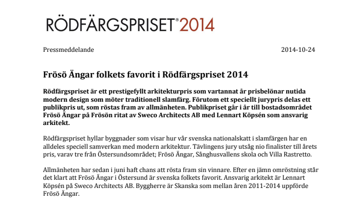 Frösö Ängar folkets favorit i Rödfärgspriset 2014
