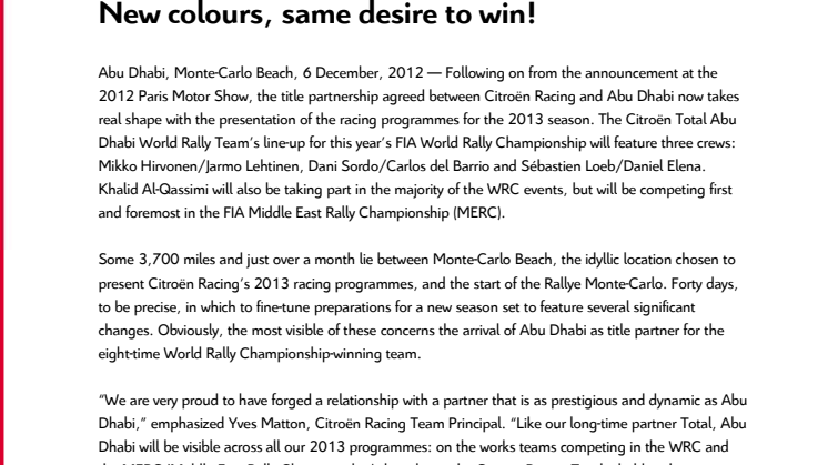 Citroën in WRC 2013: New colours, same desire to win!