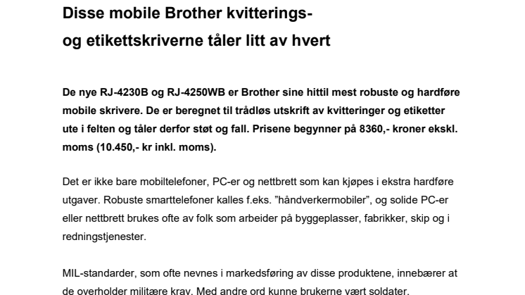 Robuste mobile kvitterings- og etikettskrivere fra Brother
