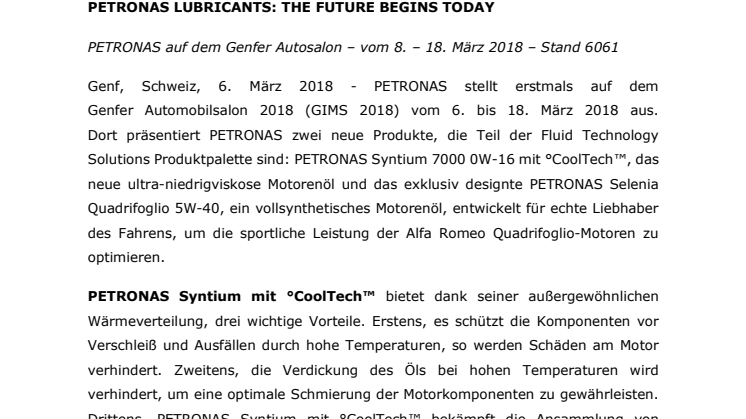PETRONAS LUBRICANTS: THE FUTURE BEGINS TODAY