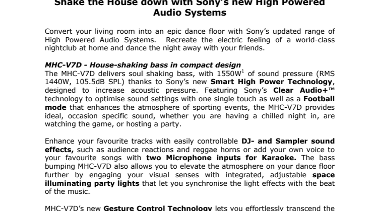 Spark gang i festen med det nyeste High Power-lydsystem fra Sony