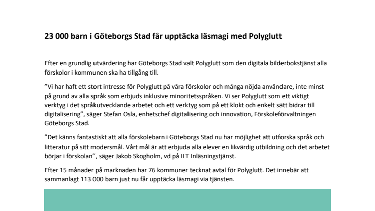 23 000 barn i Göteborgs Stad får upptäcka läsmagi med Polyglutt 