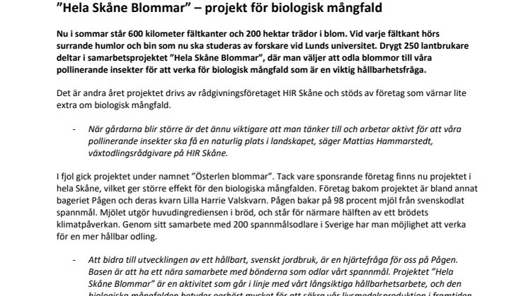 ​”Hela Skåne Blommar” – projekt för biologisk mångfald