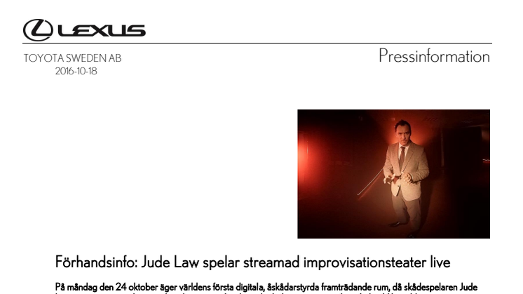 Förhandsinfo: Jude Law spelar streamad improvisationsteater live