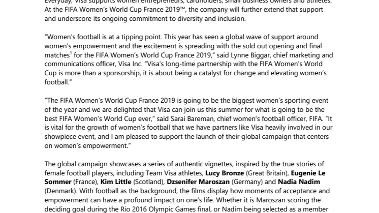 Visa mukana nostamassa naisten jalkapallon suosiota