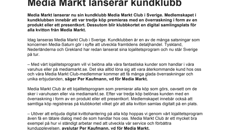 Media Markt lanserar kundklubb