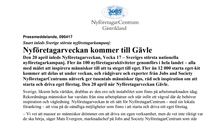 Nyföretagarveckan kommer till Gävle