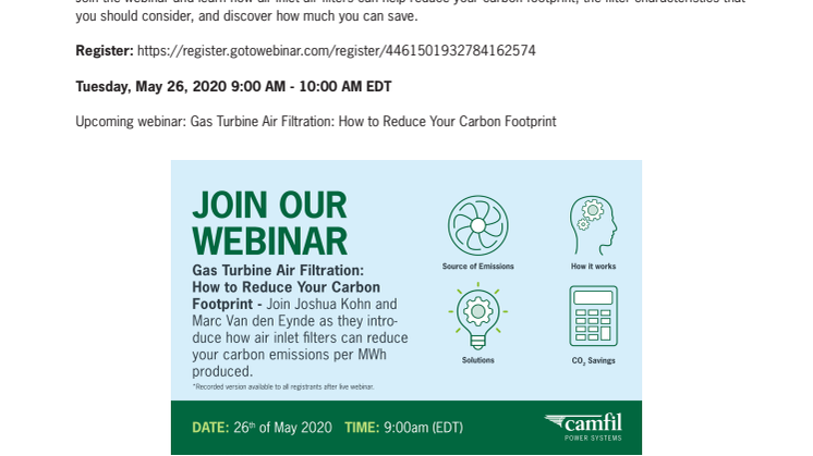 Webinar: Gas Turbine Air Filtration - How to Reduce Your Carbon Footprint