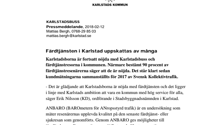 Högt betyg för färdtjänsten i Karlstad