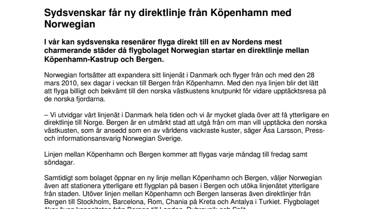 Sydsvenskar får ny direktlinje från Köpenhamn med Norwegian