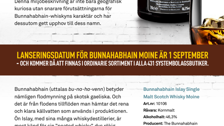 Bunnahabhain Moine- Nyhet i whiskysortimentet 1 september!