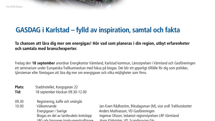 Högaktuellt biogasseminarium i Karlstad den 18 september