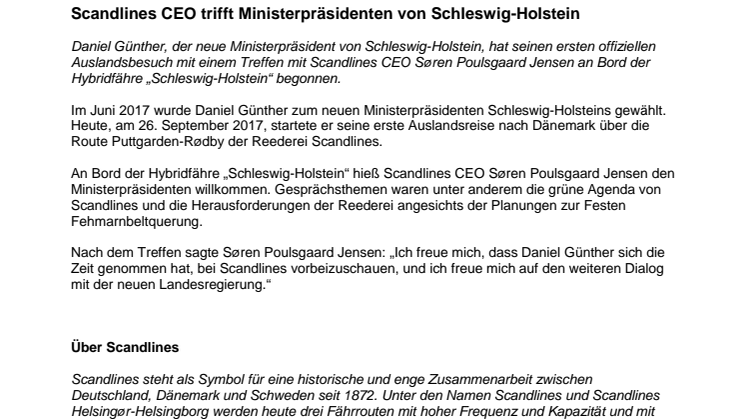Scandlines CEO trifft Ministerpräsidenten von Schleswig-Holstein