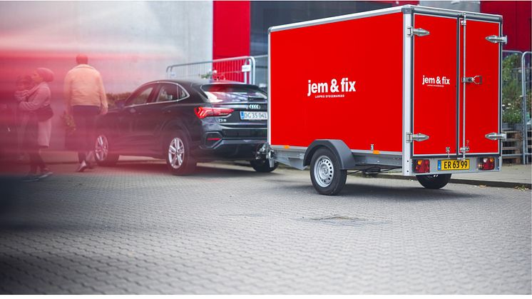 Lavprisbyggemarkedet jem & fix indleder et samarbejde med Freetrailer. Til at starte med tæller aftalen 126 jem & fix-byggemarkeder i Danmark. I alt stilles minimum 460 nye trailere til rådighed. Foto: PR.