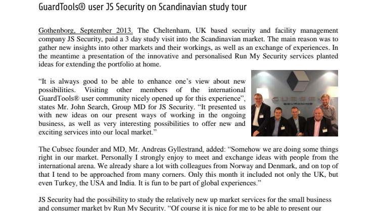 GuardTools® user JS Security on Scandinavian study tour.