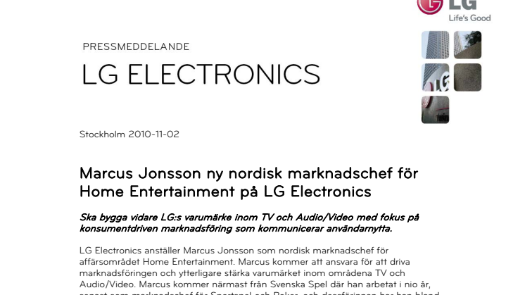 Marcus Jonsson ny nordisk marknadschef för Home Entertainment på LG Electronics