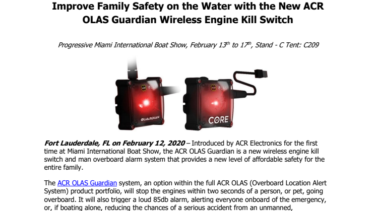 Improve Family Safety on the Water with the New ACR OLAS Guardian Wireless Engine Kill Switch