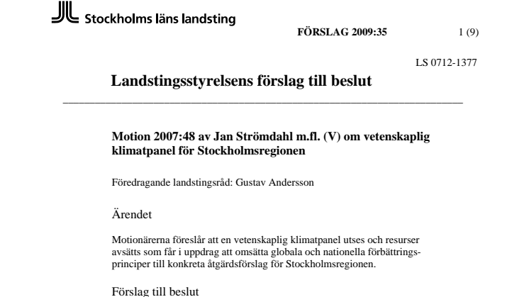 Motion om vetenskaplig klimatpanel (V)