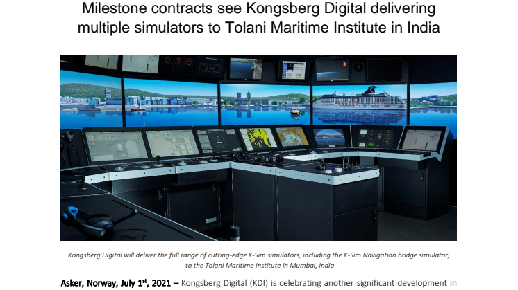 Milestone contracts see Kongsberg Digital delivering multiple simulators to Tolani Maritime Institute in India