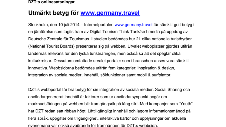 Utmärkt betyg för www.germany.travel