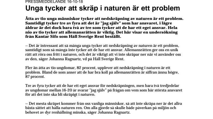 Unga tycker att skräp i naturen är ett problem 