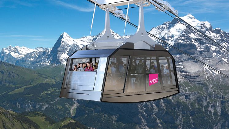 Kabine der Luftseilbahn Schilthornbahn 20XX, Sektion Mürren – Birg