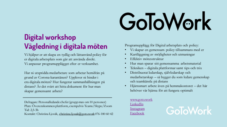 Special nu! Workshop i digitala möten med GoToWork