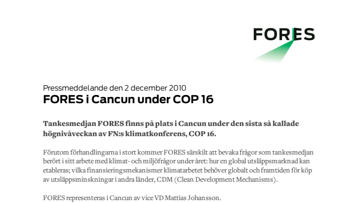 FORES i Cancun under COP 16 