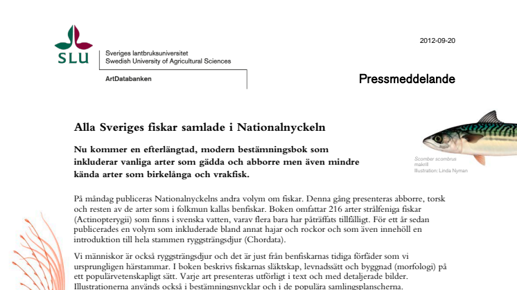 Alla Sveriges fiskar samlade i Nationalnyckeln