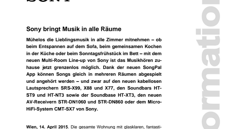 Sony bringt Musik in alle Räume