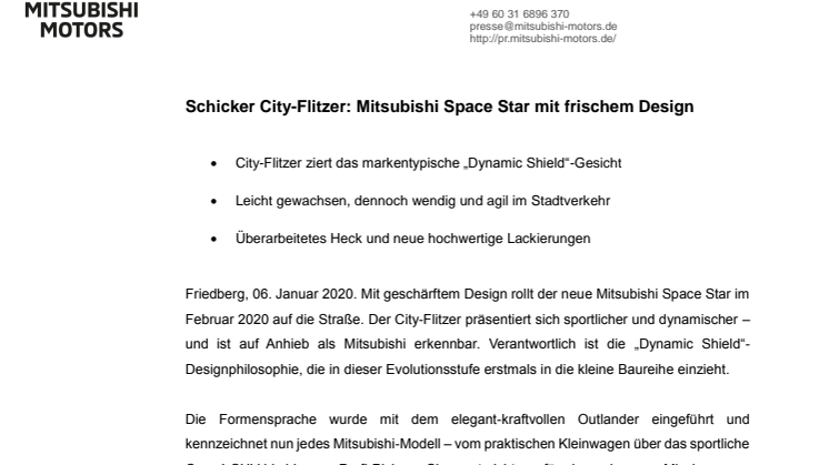 Schicker City-Flitzer: Mitsubishi Space Star mit frischem Design