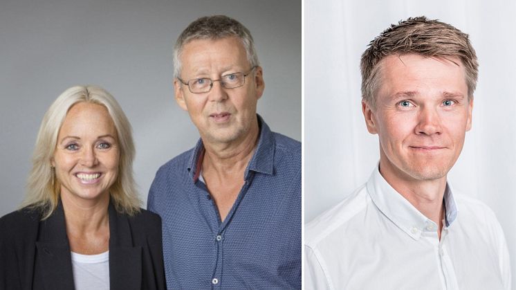 Betagenons grundare Hela och Thomas Edlund samt Fort Knox VD Markus Olsson gläds över affären med Cambrian Bio. FOTO: Mattias Pettersson/Umeå Universitet