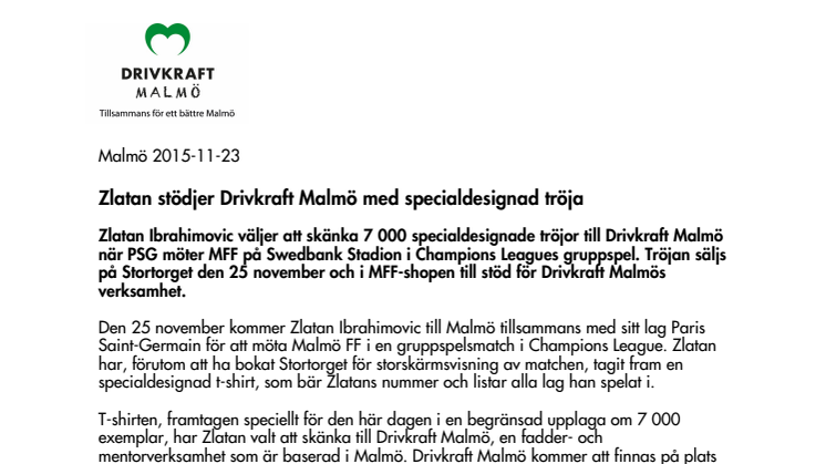 Zlatan stödjer Drivkraft Malmö med specialdesignad tröja