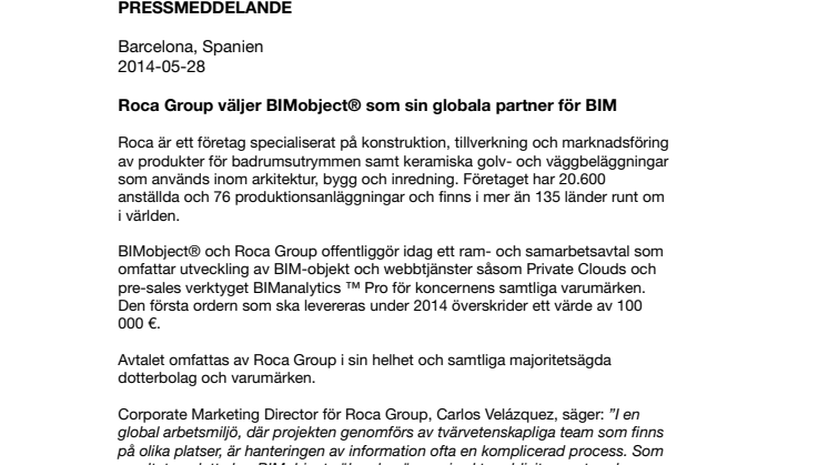 Roca Group väljer BIMobject® som sin globala partner för BIM
