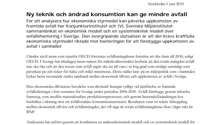 Ny teknik och ändrad konsumtion kan ge mindre avfall