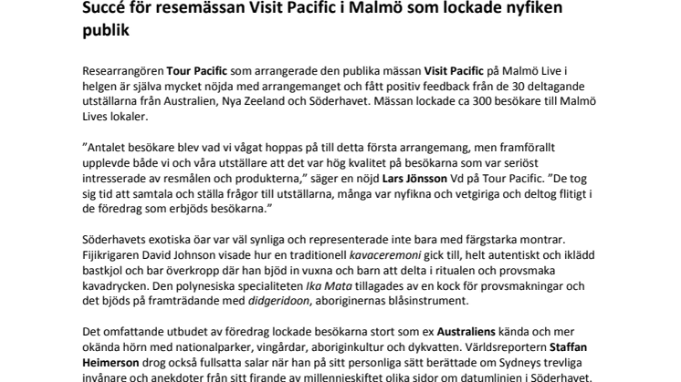 Succé för resemässan Visit Pacific i Malmö 