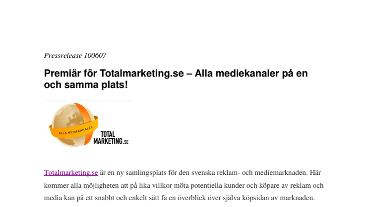 Premiär för Totalmarketing.se – Alla mediekanaler på en och samma plats!