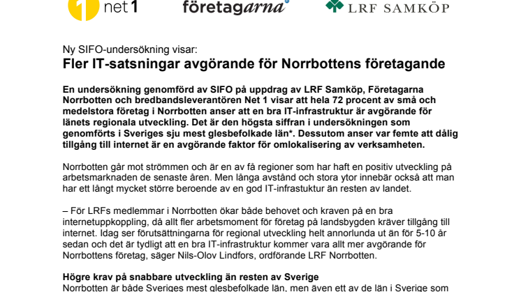 Ny SIFO-undersökning visar: Fler IT-satsningar avgörande för Norrbottens företagande 