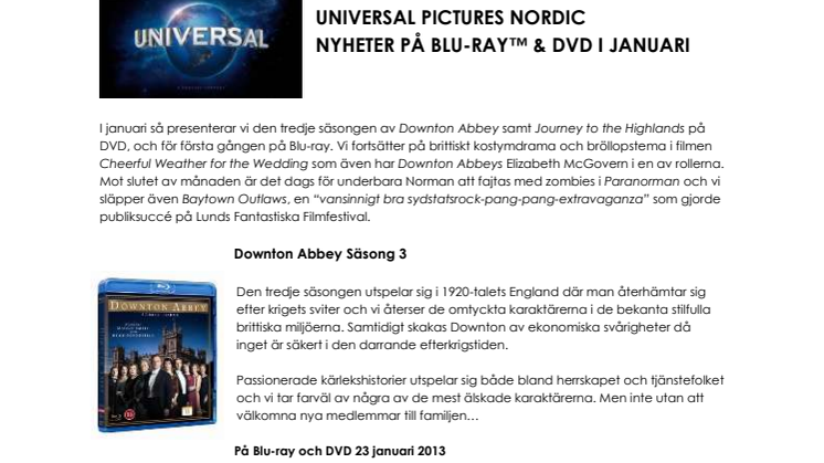 UNIVERSAL PICTURES NORDIC NYHETER PÅ BLU-RAY™ & DVD I JANUARI