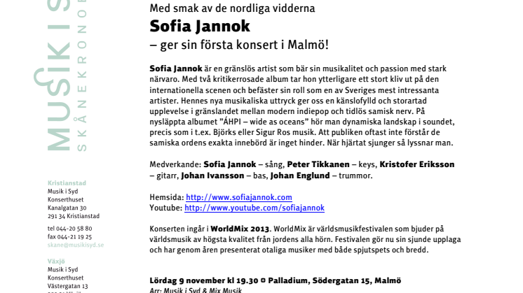 Sofia Jannok – ger sin första konsert i Malmö!