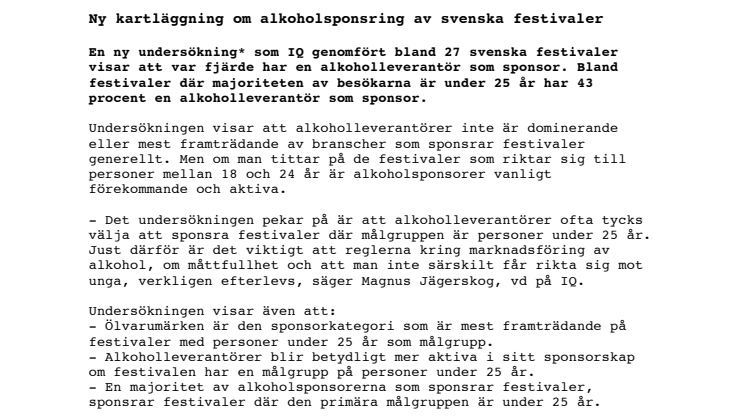 Ny kartläggning om alkoholsponsring av svenska festivaler