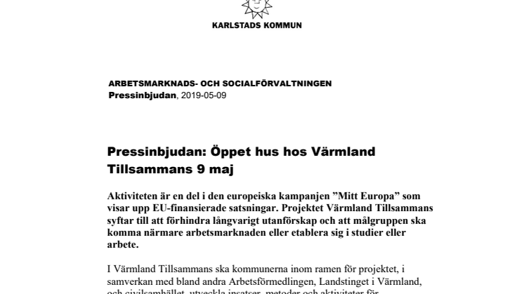 Pressinbjudan: Öppet hus hos Värmland Tillsammans 9 maj