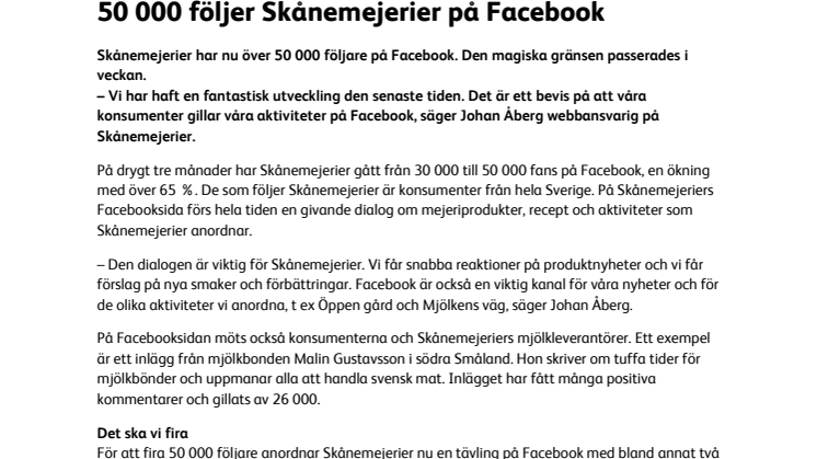 50 000 följer Skånemejerier på Facebook