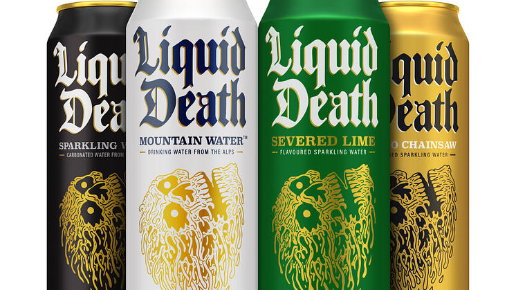 Liquid Death kommer i fire varianter 